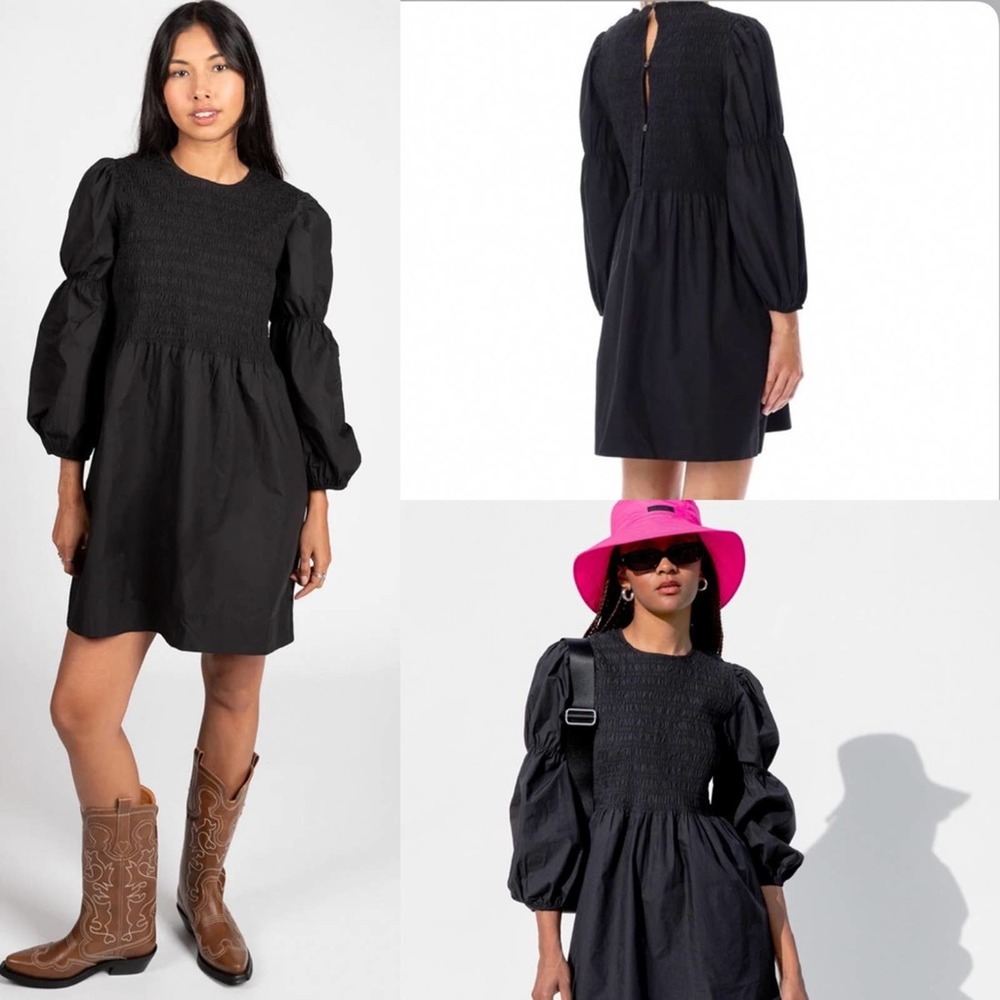 Ganni Black A-Line Puff Sleeve Mini Dress - Picture 9 of 14